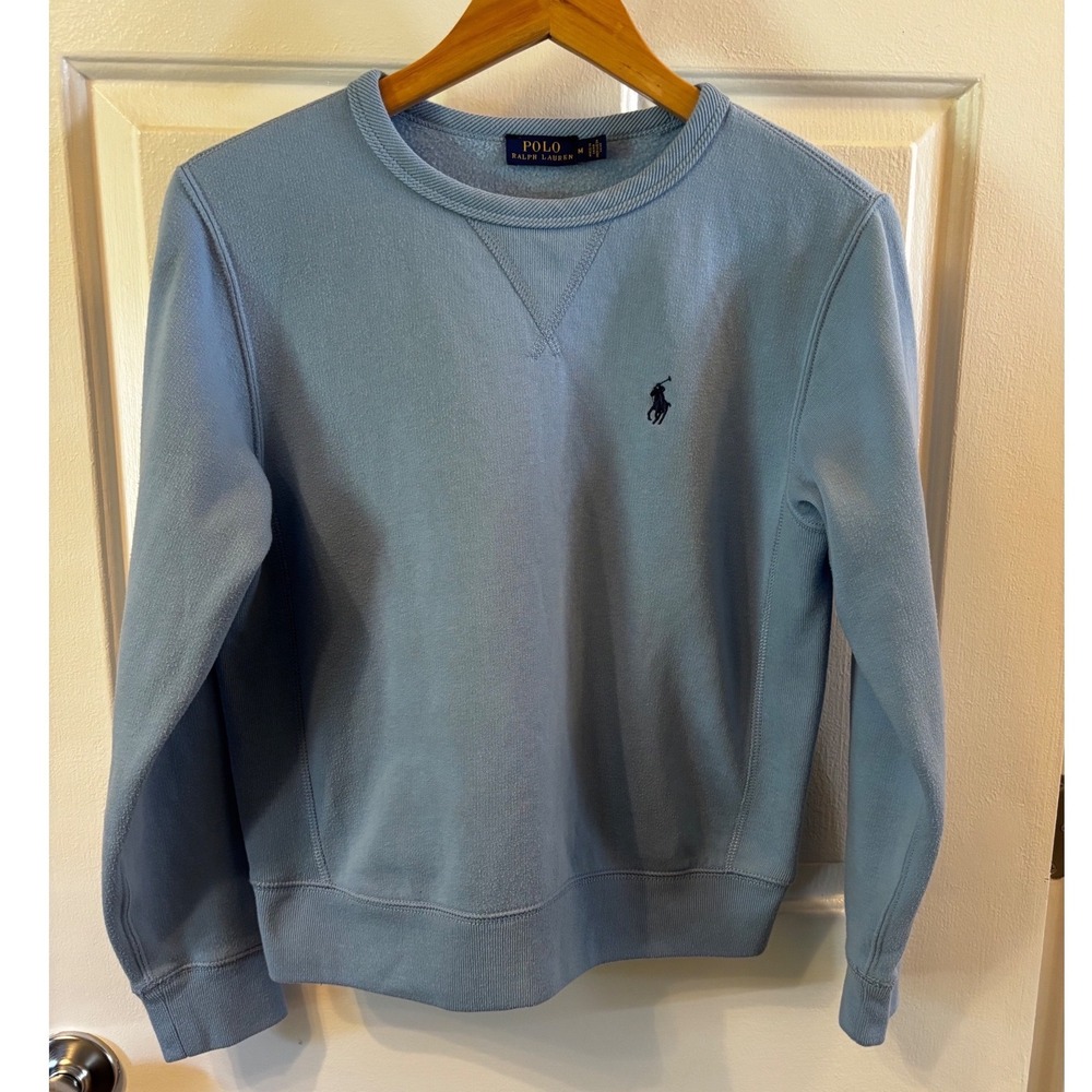 Polo Ralph Lauren Light Blue Crewneck Sweatshirt Navy Pony Logo Womens Medium
